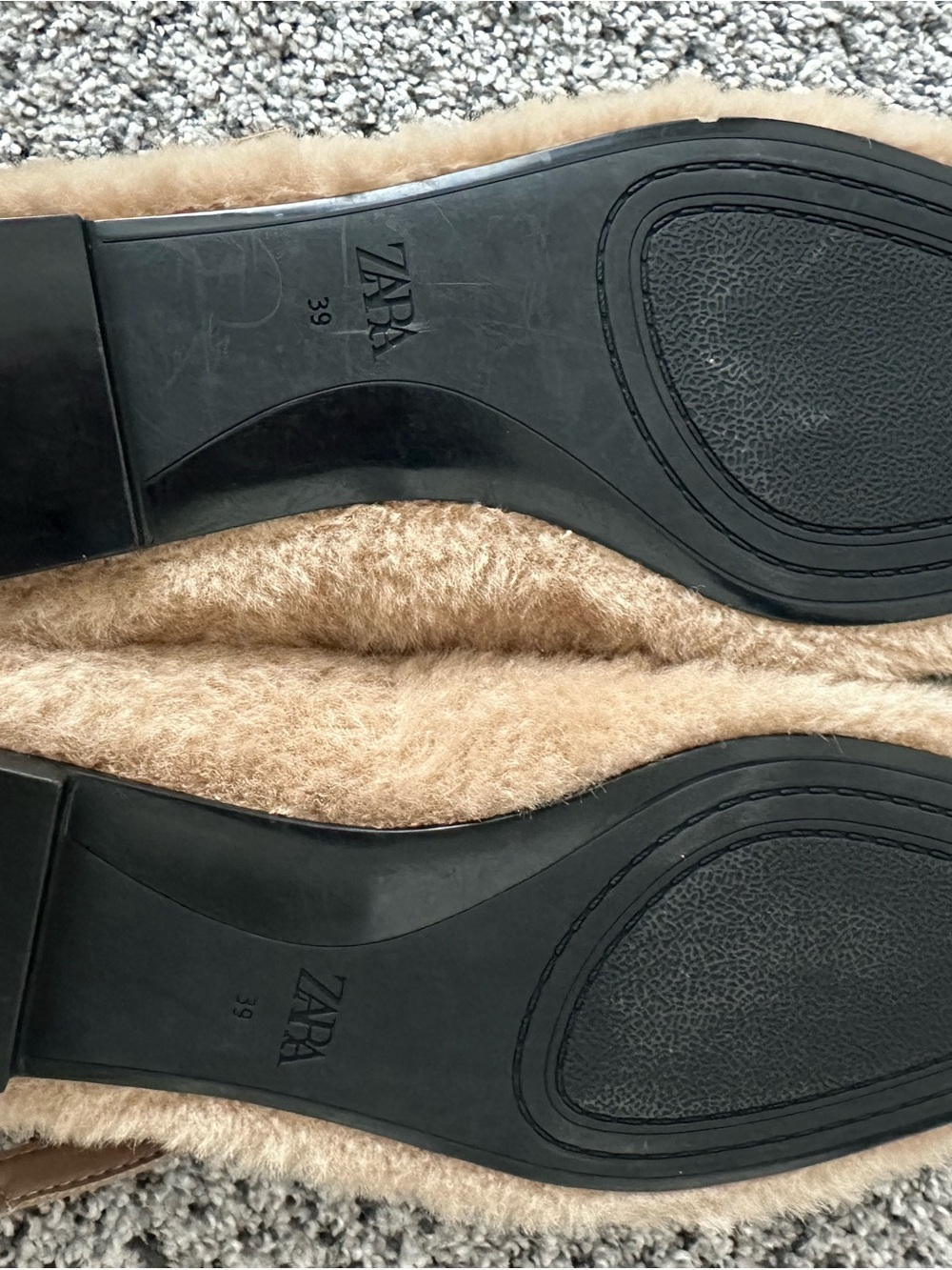 ZARA Tan Faux-Fur Mary Jane Flats with Gold Buckles - Picture 3 of 3